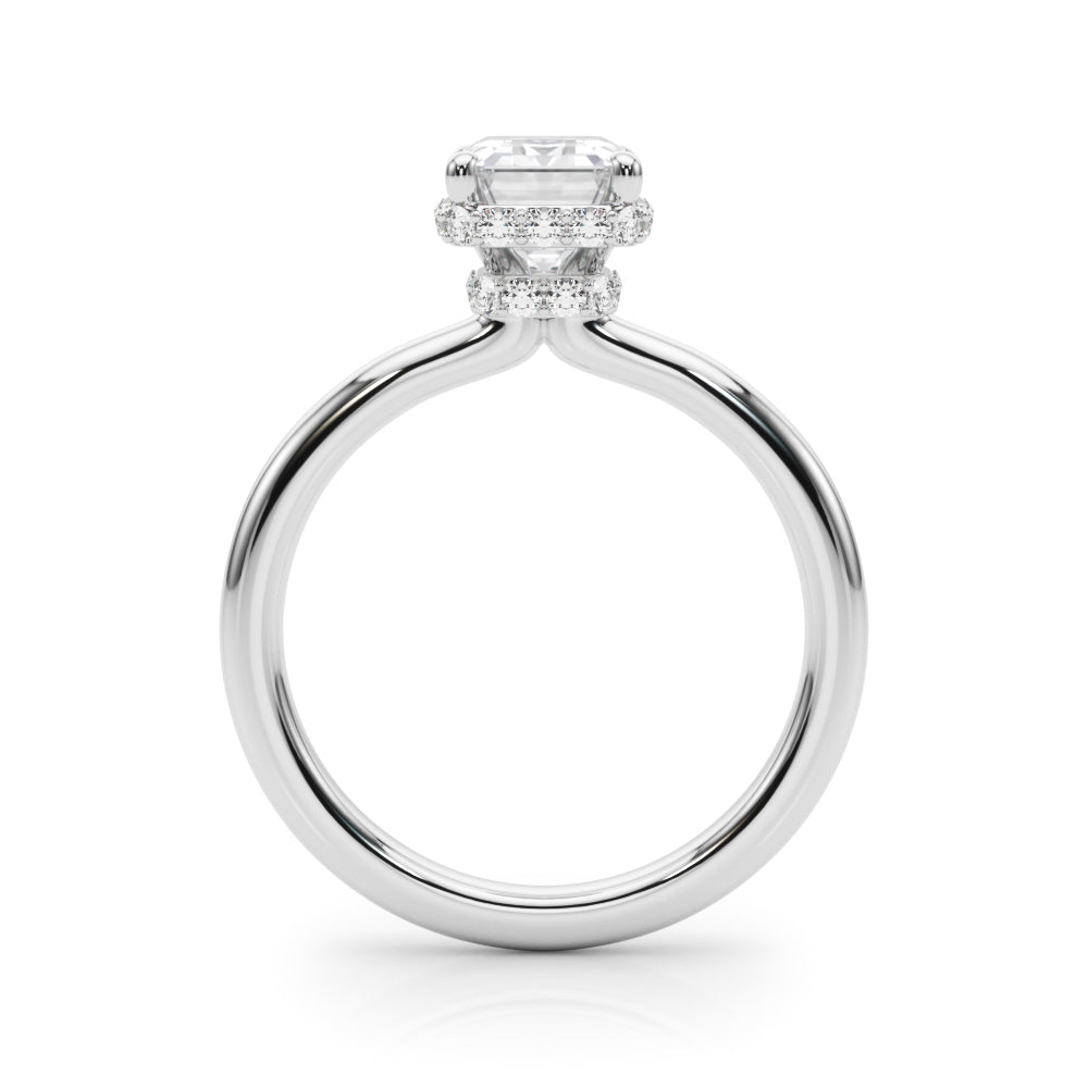 Crowned Cut Halo Emerald Diamond Engagement Ring in 10K/14K gold and platinum with certified lab-grown or natural diamonds