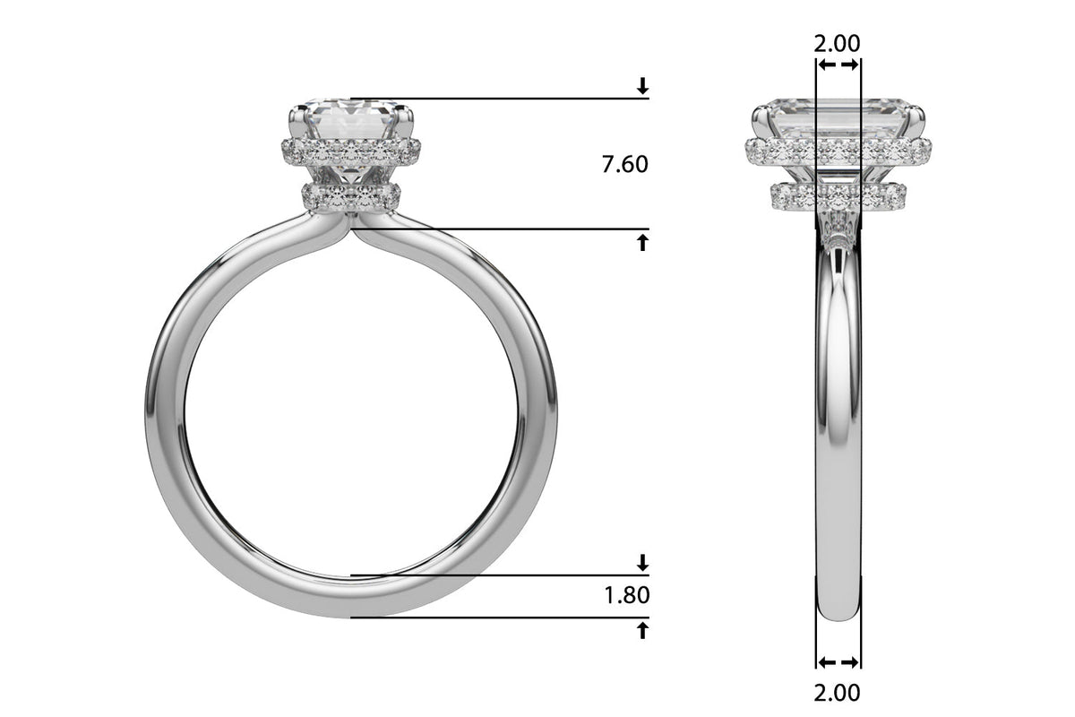 Crowned Cut Halo Emerald Diamond Engagement Ring in 10K/14K gold and platinum with certified lab-grown or natural diamonds