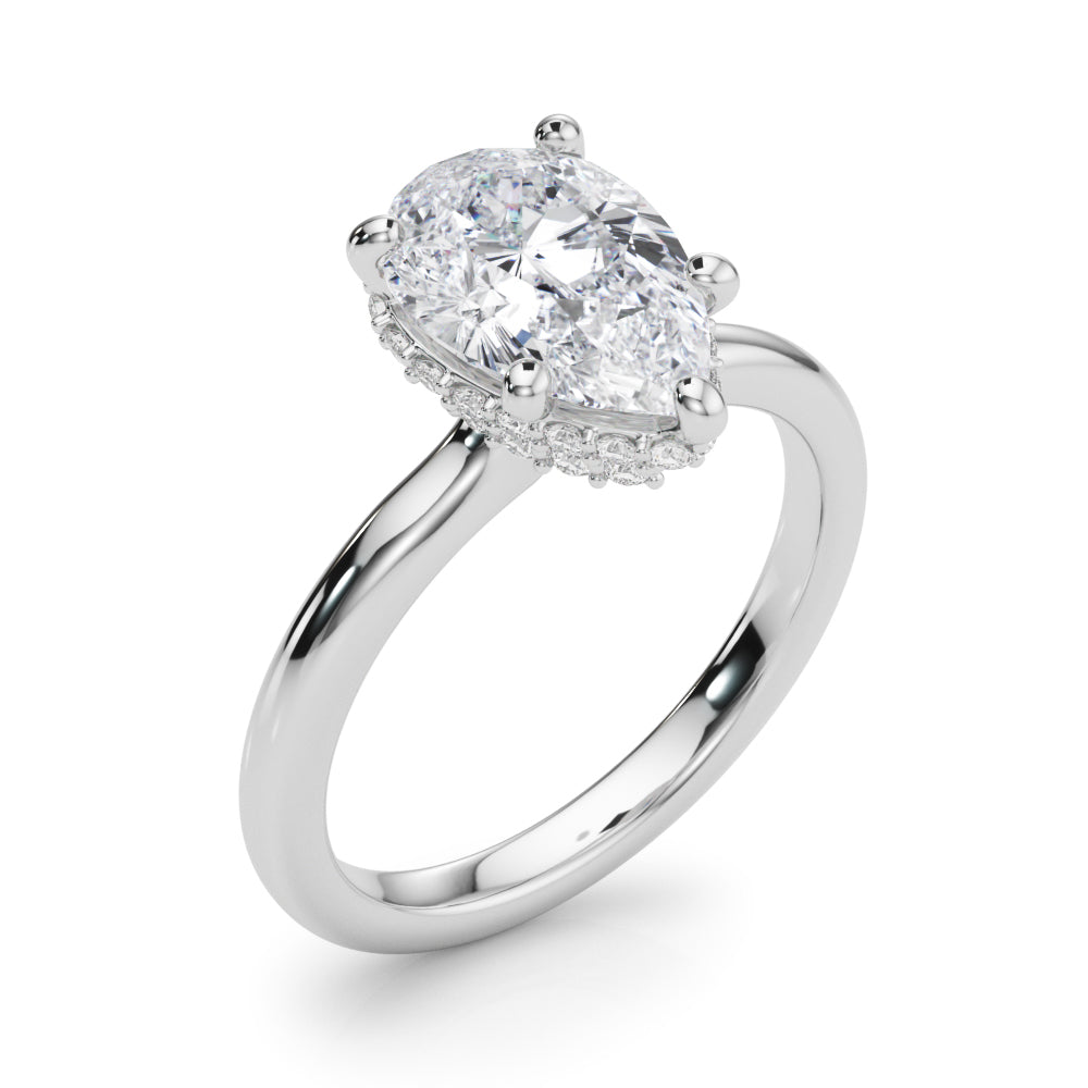 Graceful Halo Pear Diamond Engagement Ring in 10K/14K gold and platinum with certified lab-grown or natural diamonds