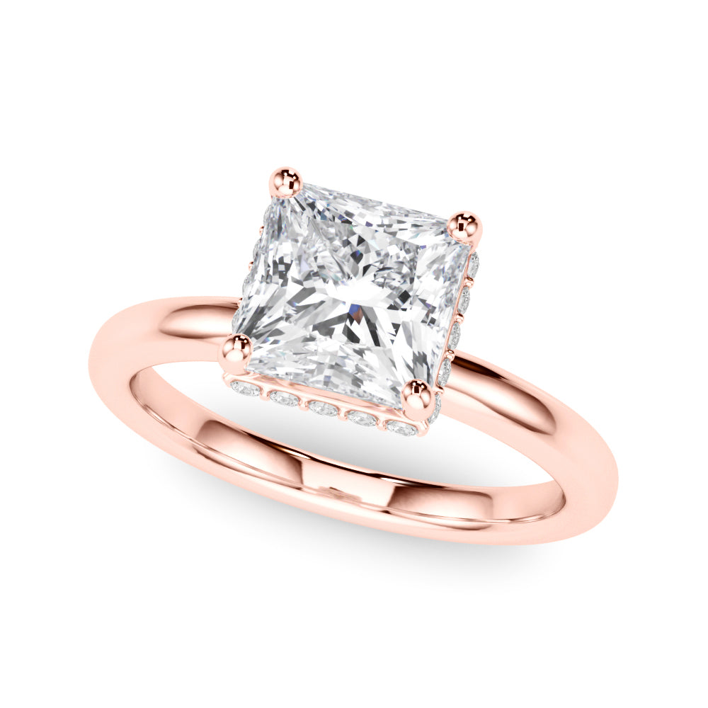 Dazzling Hidden Halo Cut Center Single Row Princess Diamond Engagement Ring in 10K/14K gold and platinum with certified lab-grown or natural diamonds