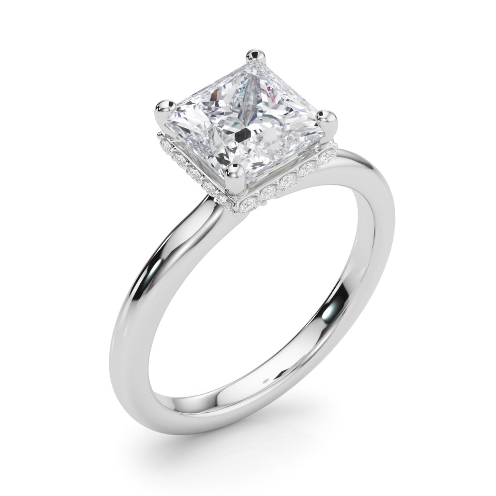 Dazzling Hidden Halo Cut Center Single Row Princess Diamond Engagement Ring in 10K/14K gold and platinum with certified lab-grown or natural diamonds