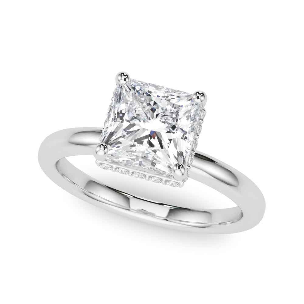 Dazzling Hidden Halo Cut Center Single Row Princess Diamond Engagement Ring in 10K/14K gold and platinum with certified lab-grown or natural diamonds