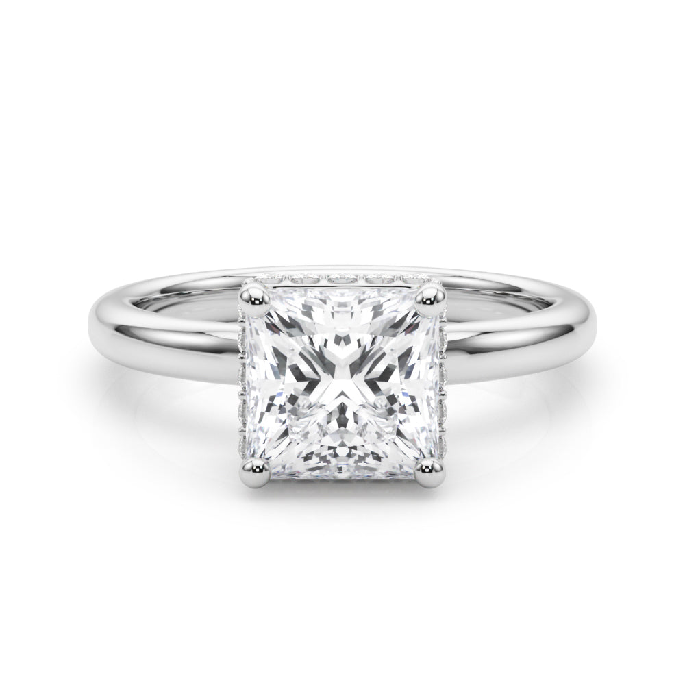 Dazzling Hidden Halo Cut Center Single Row Princess Diamond Engagement Ring in 10K/14K gold and platinum with certified lab-grown or natural diamonds