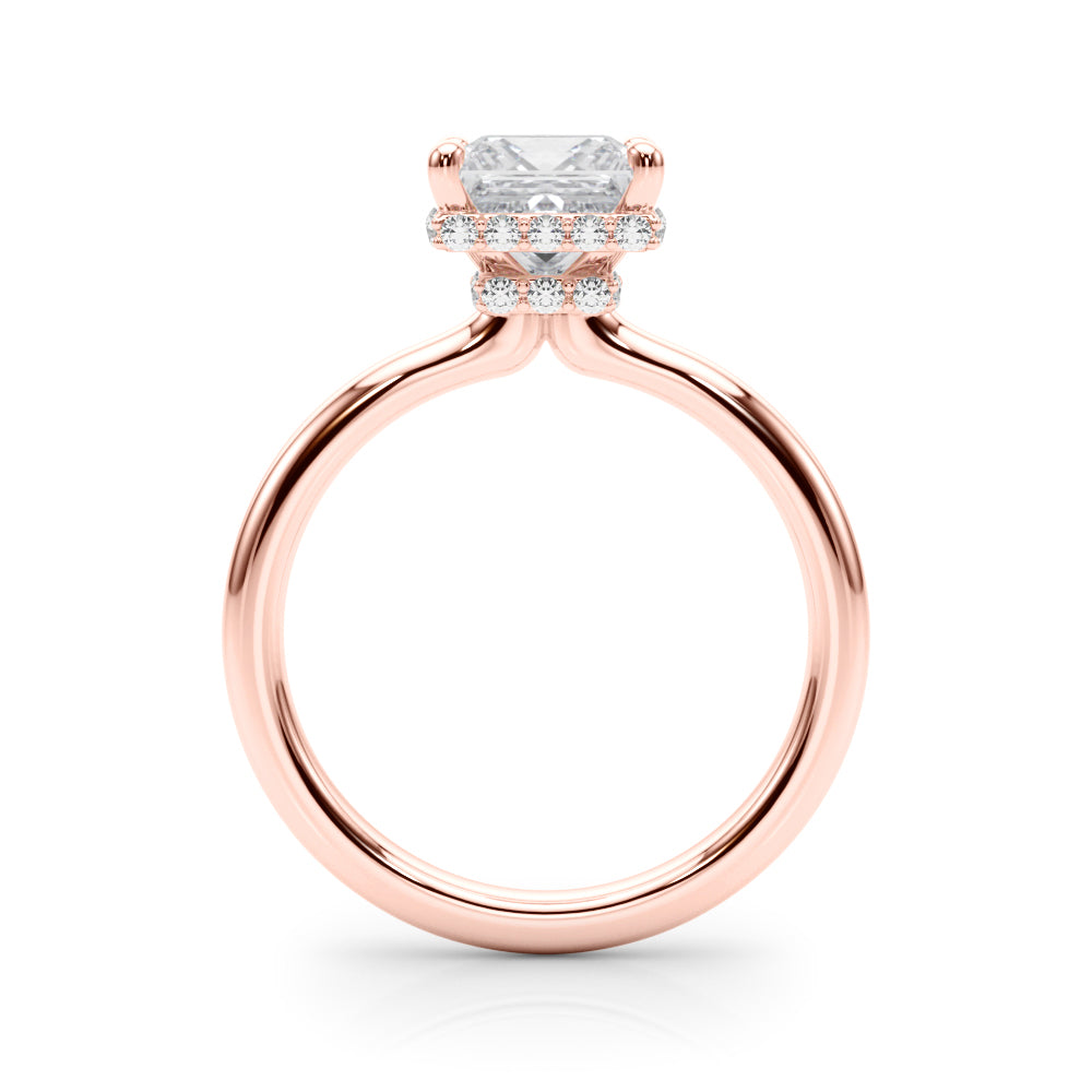 Dazzling Hidden Halo Cut Center Single Row Princess Diamond Engagement Ring in 10K/14K gold and platinum with certified lab-grown or natural diamonds
