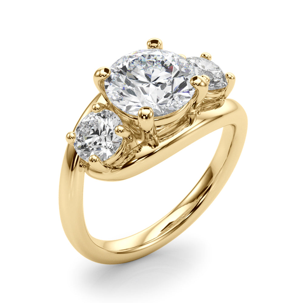 Brilliant Three-Stone Round Diamond Engagement Ring in 10K/14K gold and platinum with certified lab-grown or natural diamonds