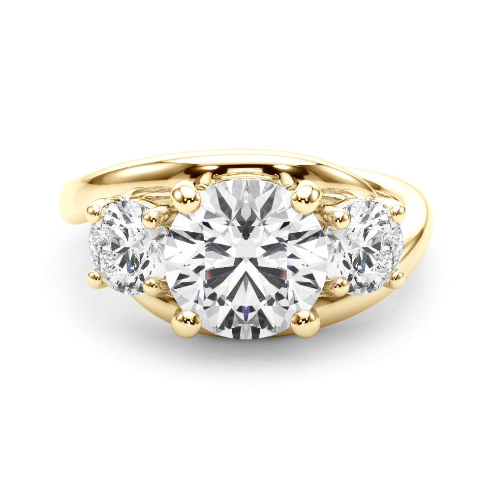 Brilliant Three-Stone Round Diamond Engagement Ring in 10K/14K gold and platinum with certified lab-grown or natural diamonds