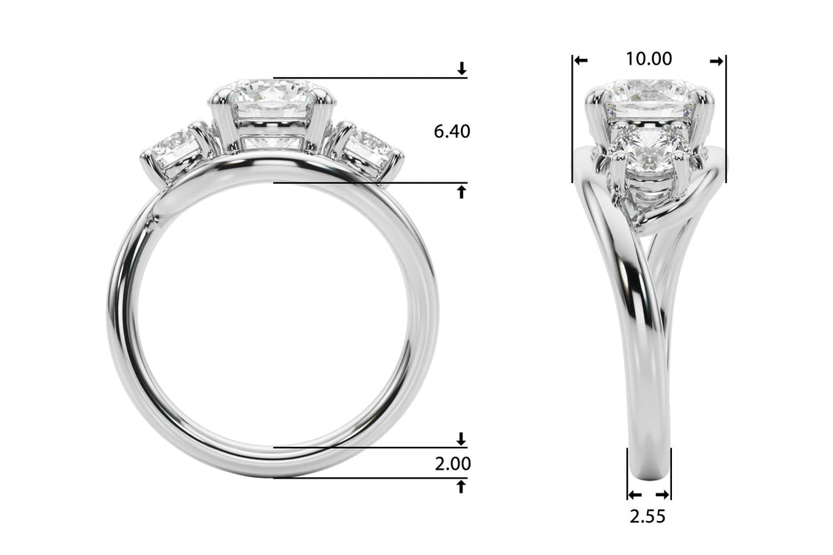 Brilliant Three-Stone Round Diamond Engagement Ring in 10K/14K gold and platinum with certified lab-grown or natural diamonds