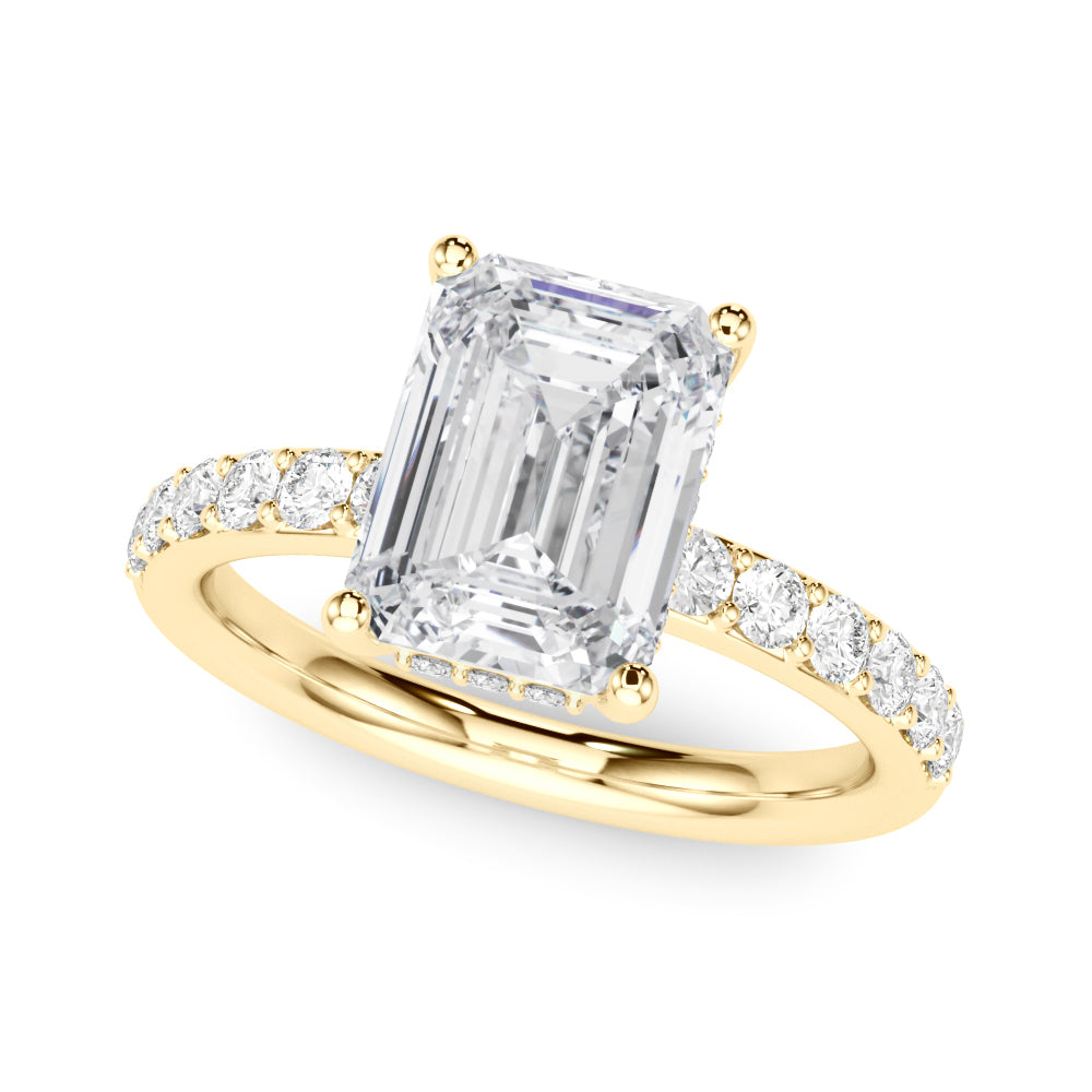 Classic Em Center Emerald Diamond Engagement Ring in 10K/14K gold and platinum with certified lab-grown or natural diamonds