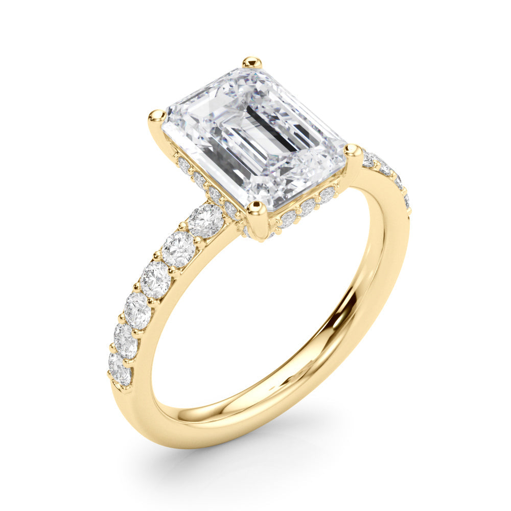Classic Em Center Emerald Diamond Engagement Ring in 10K/14K gold and platinum with certified lab-grown or natural diamonds