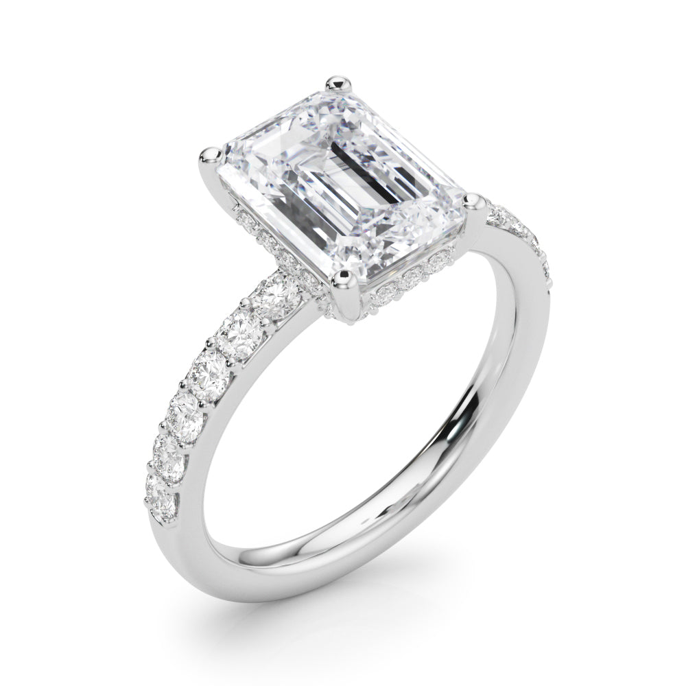 Classic Em Center Emerald Diamond Engagement Ring in 10K/14K gold and platinum with certified lab-grown or natural diamonds