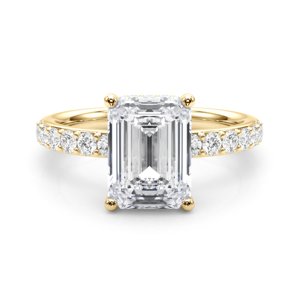 Classic Em Center Emerald Diamond Engagement Ring in 10K/14K gold and platinum with certified lab-grown or natural diamonds