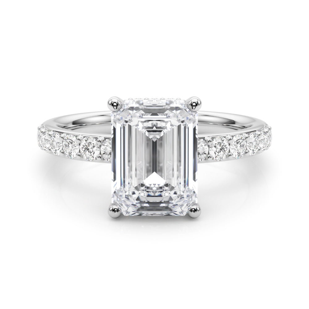 Classic Em Center Emerald Diamond Engagement Ring in 10K/14K gold and platinum with certified lab-grown or natural diamonds