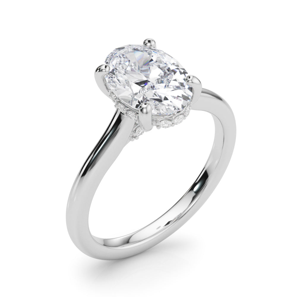 Elegant Sidestone Oval Diamond Engagement Ring in 10K/14K gold and platinum with certified lab-grown or natural diamonds