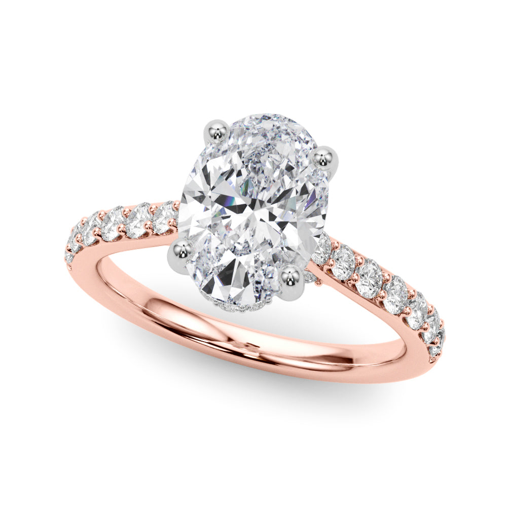 Refined Halo Oval Diamond Engagement Ring in 10K/14K gold and platinum with certified lab-grown or natural diamonds