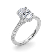 Refined Halo Oval Diamond Engagement Ring in 10K/14K gold and platinum with certified lab-grown or natural diamonds