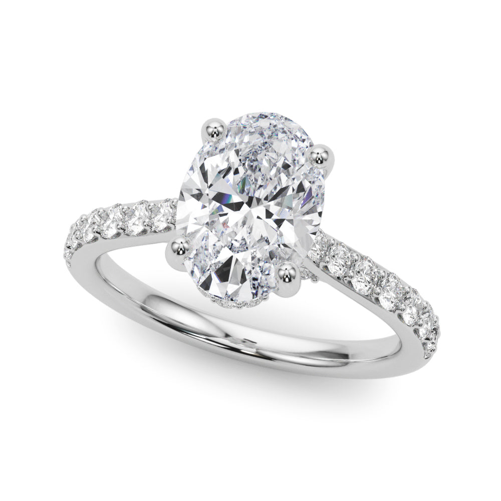 Refined Halo Oval Diamond Engagement Ring in 10K/14K gold and platinum with certified lab-grown or natural diamonds