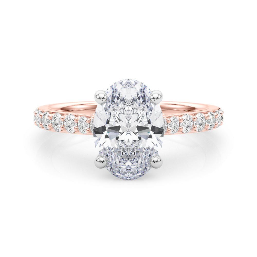 Refined Halo Oval Diamond Engagement Ring in 10K/14K gold and platinum with certified lab-grown or natural diamonds