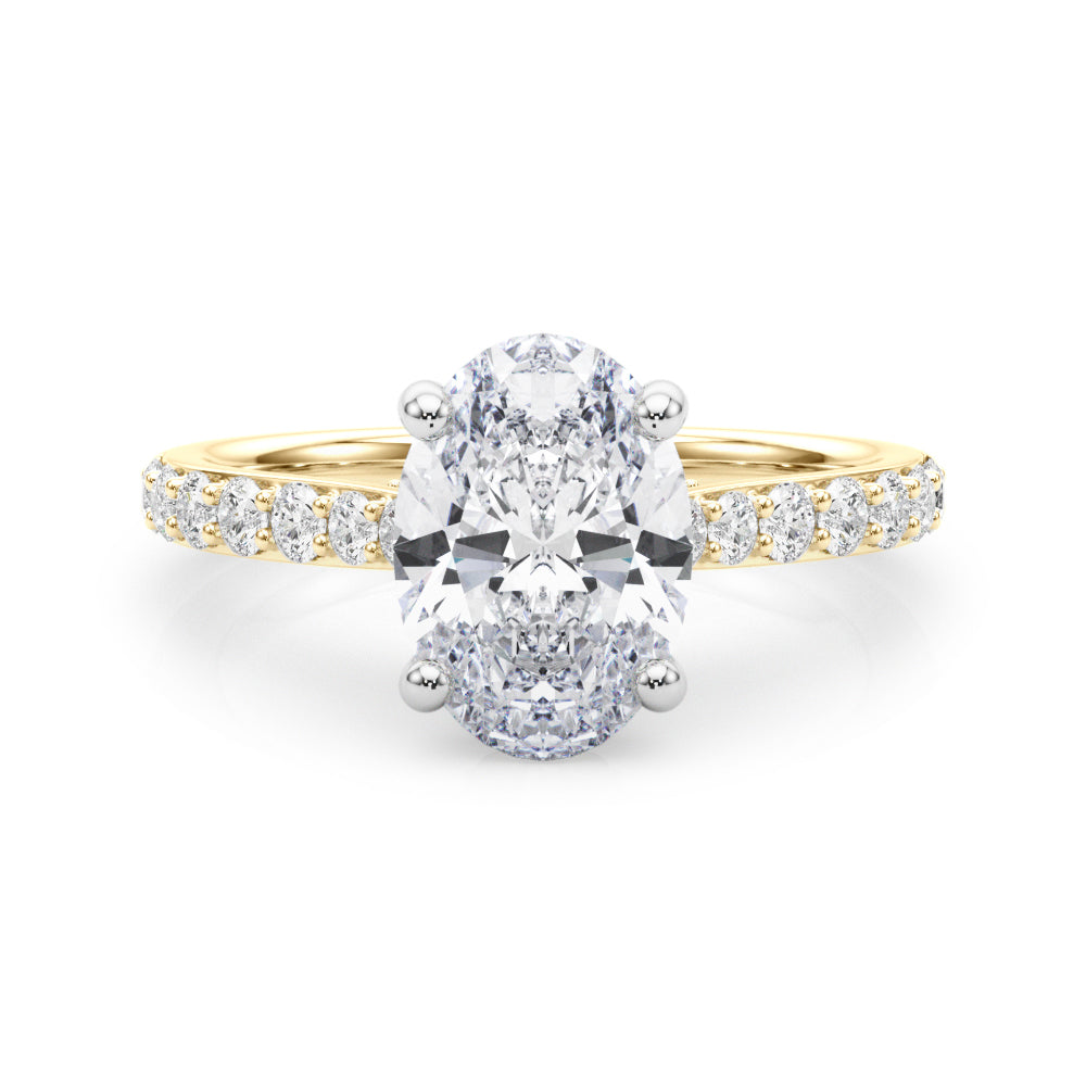 Refined Halo Oval Diamond Engagement Ring in 10K/14K gold and platinum with certified lab-grown or natural diamonds