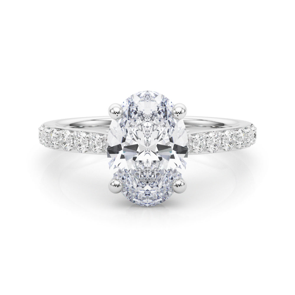 Refined Halo Oval Diamond Engagement Ring in 10K/14K gold and platinum with certified lab-grown or natural diamonds