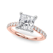 Refined Halo Princess Diamond Engagement Ring in 10K/14K gold and platinum with certified lab-grown or natural diamonds