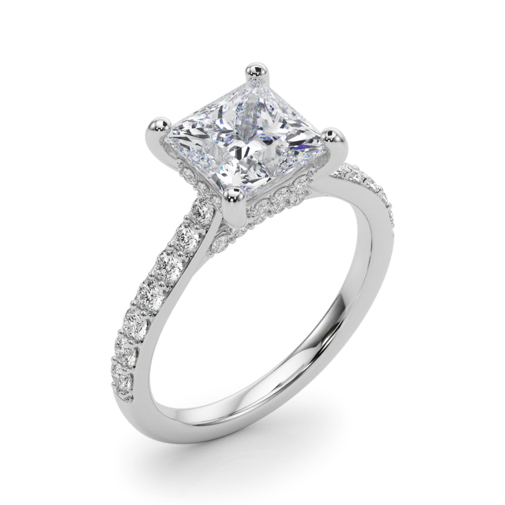 Refined Halo Princess Diamond Engagement Ring in 10K/14K gold and platinum with certified lab-grown or natural diamonds