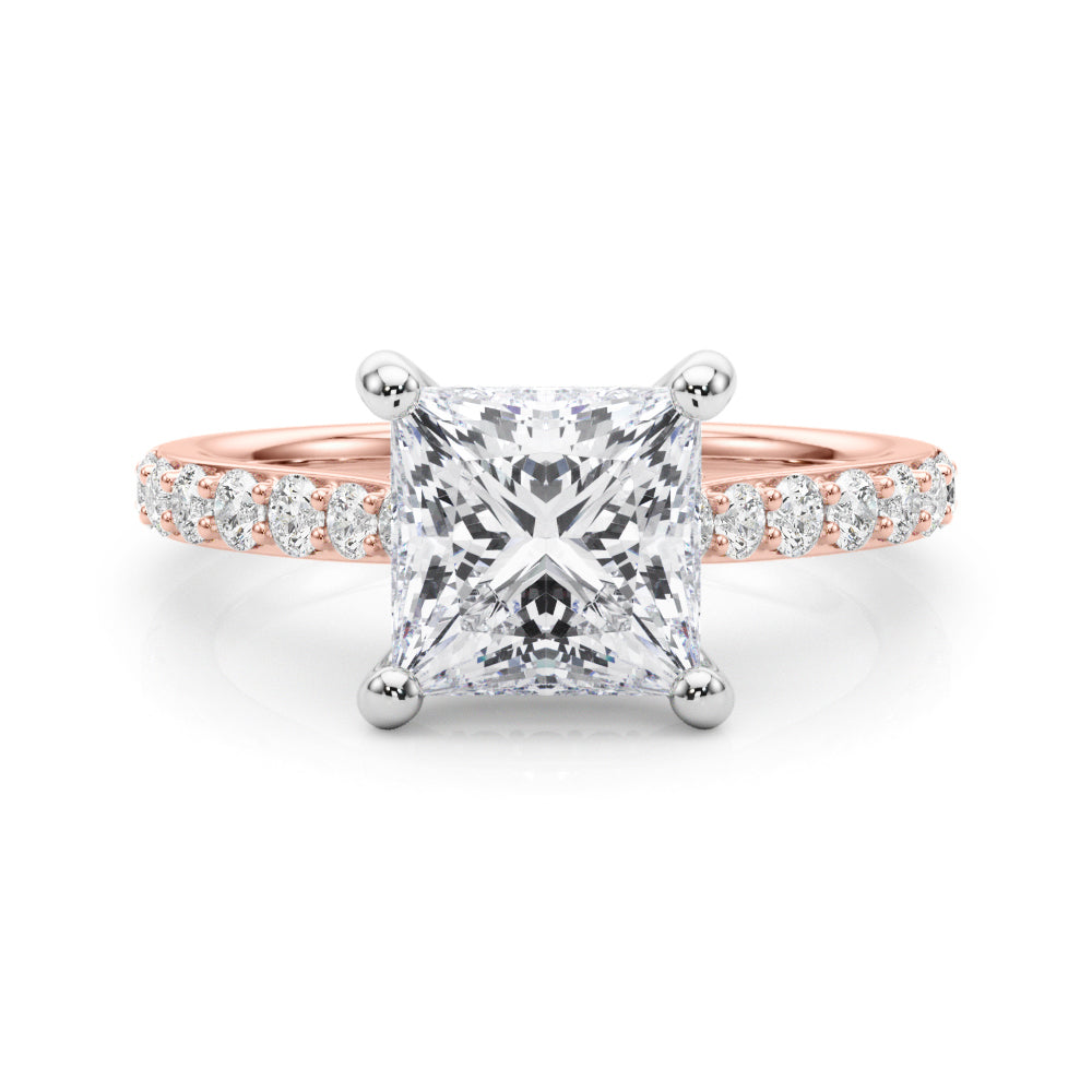 Refined Halo Princess Diamond Engagement Ring in 10K/14K gold and platinum with certified lab-grown or natural diamonds