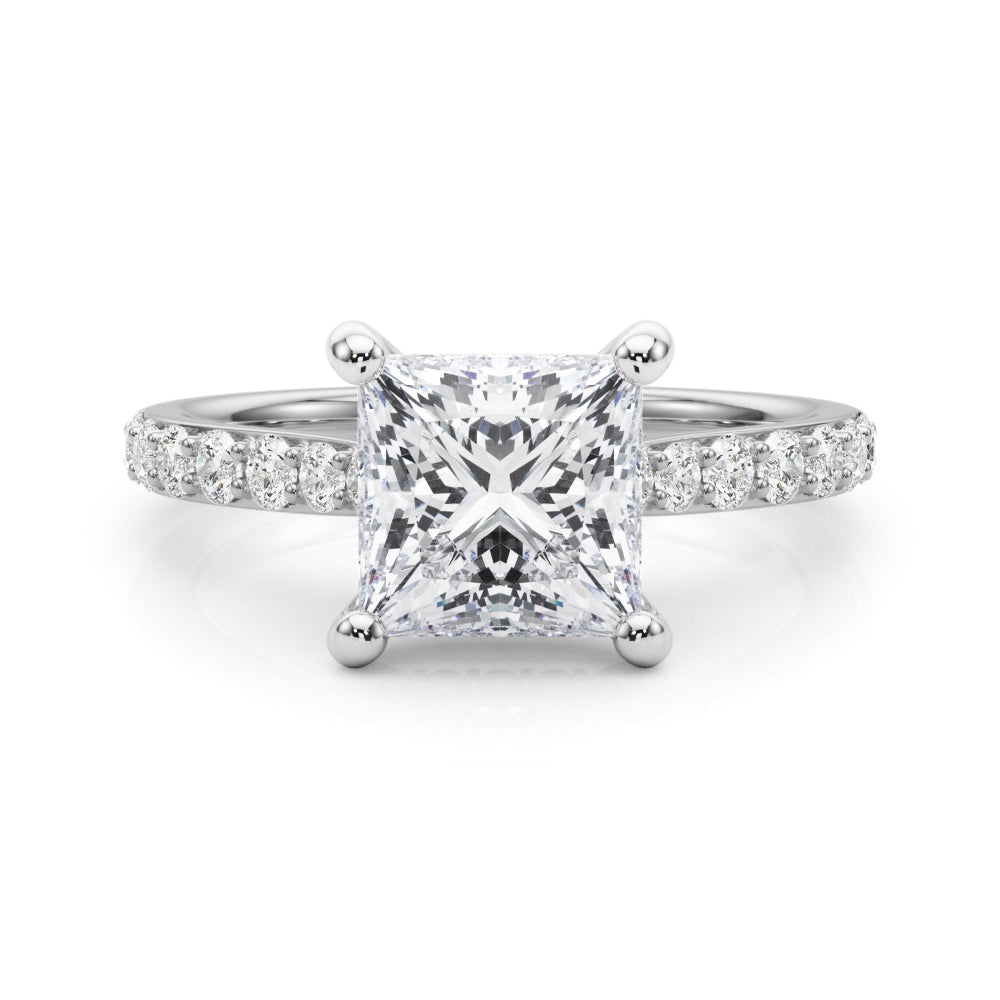Refined Halo Princess Diamond Engagement Ring in 10K/14K gold and platinum with certified lab-grown or natural diamonds