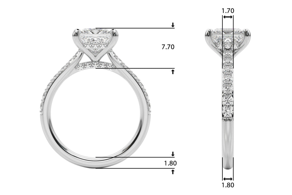Refined Halo Princess Diamond Engagement Ring in 10K/14K gold and platinum with certified lab-grown or natural diamonds