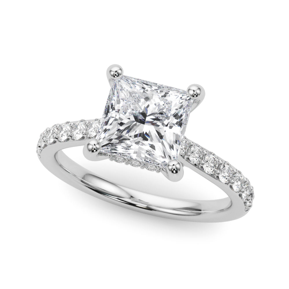 Refined Halo Princess Diamond Engagement Ring in 10K/14K gold and platinum with certified lab-grown or natural diamonds