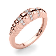 Accented Grooved Dome Half Eternity Ring in Gold & Platinum