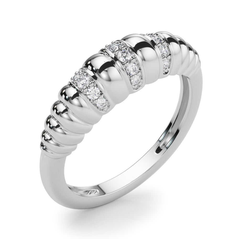 Accented Grooved Dome Half Eternity Ring in Gold & Platinum