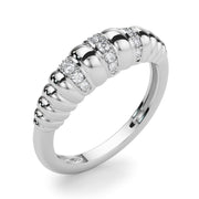 Accented Grooved Dome Half Eternity Ring in Gold & Platinum