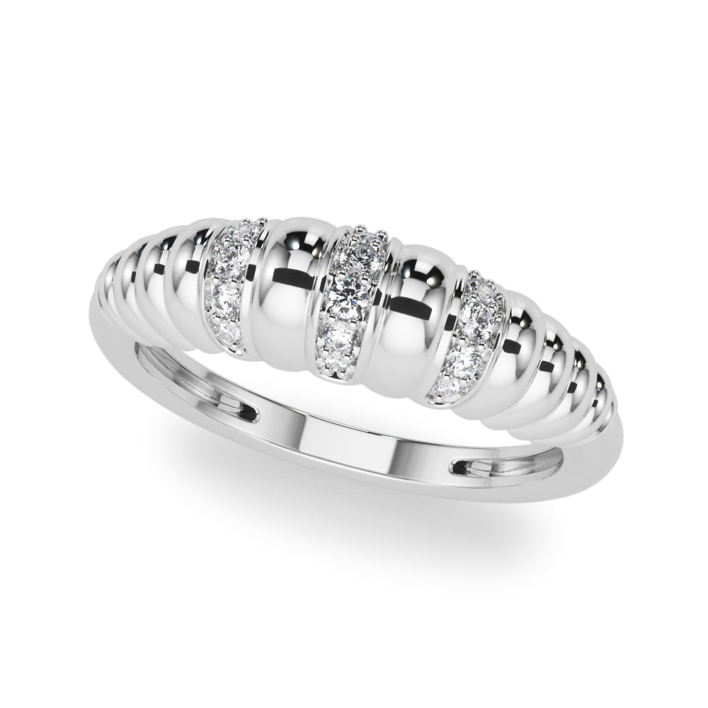 Accented Grooved Dome Half Eternity Ring in Gold & Platinum