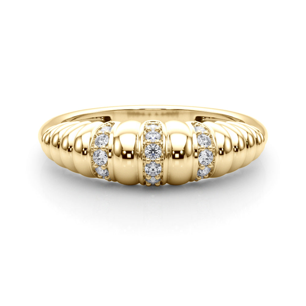 Accented Grooved Dome Half Eternity Ring in Gold & Platinum