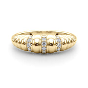 Accented Grooved Dome Half Eternity Ring in Gold & Platinum
