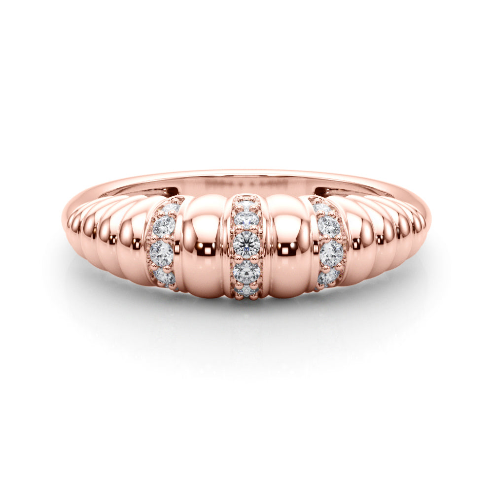 Accented Grooved Dome Half Eternity Ring in Gold & Platinum