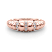 Accented Grooved Dome Half Eternity Ring in Gold & Platinum