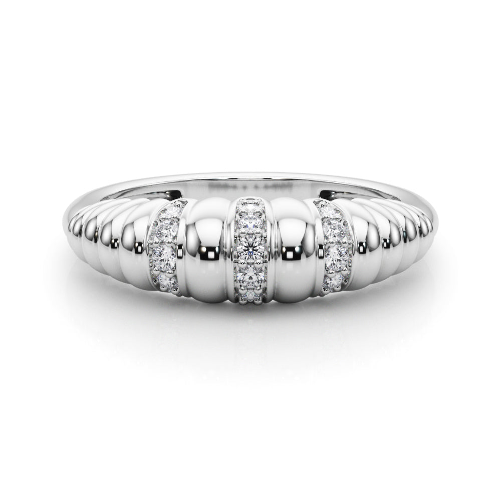 Accented Grooved Dome Half Eternity Ring in Gold & Platinum