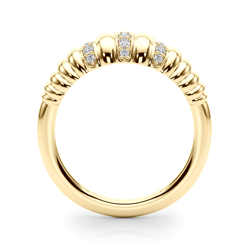 Accented Grooved Dome Half Eternity Ring in Gold & Platinum