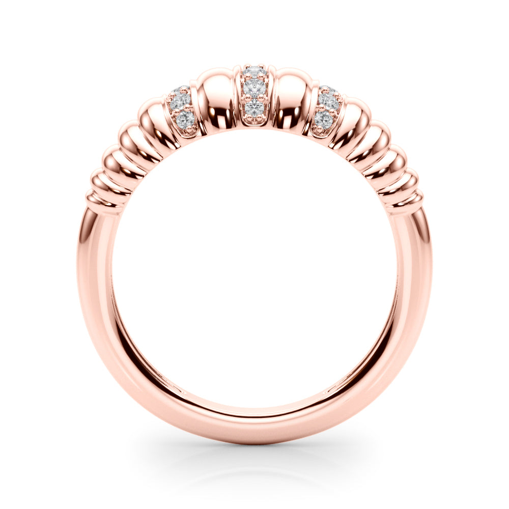 Accented Grooved Dome Half Eternity Ring in Gold & Platinum