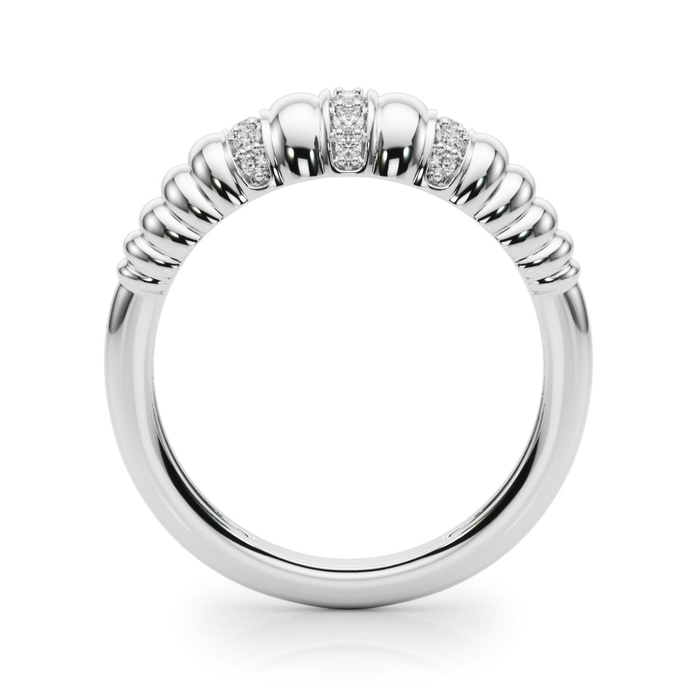 Accented Grooved Dome Half Eternity Ring in Gold & Platinum