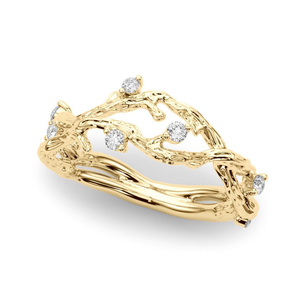Accented Textured Vine Half Eternity Ring in 10K/14K gold and platinum with certified lab-grown or natural diamonds