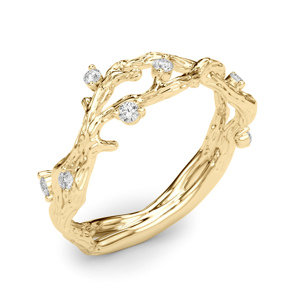 Accented Textured Vine Half Eternity Ring in Gold & Platinum
