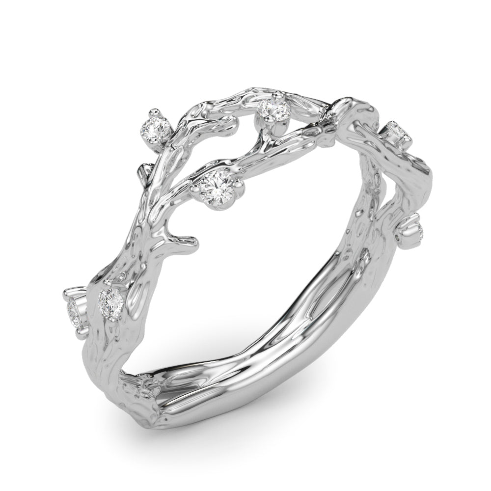 Accented Textured Vine Half Eternity Ring in Gold & Platinum
