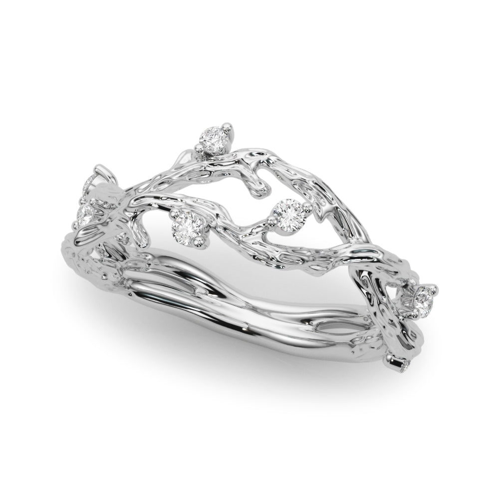 Accented Textured Vine Half Eternity Ring in Gold & Platinum