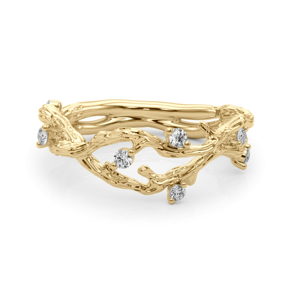 Accented Textured Vine Half Eternity Ring in Gold & Platinum