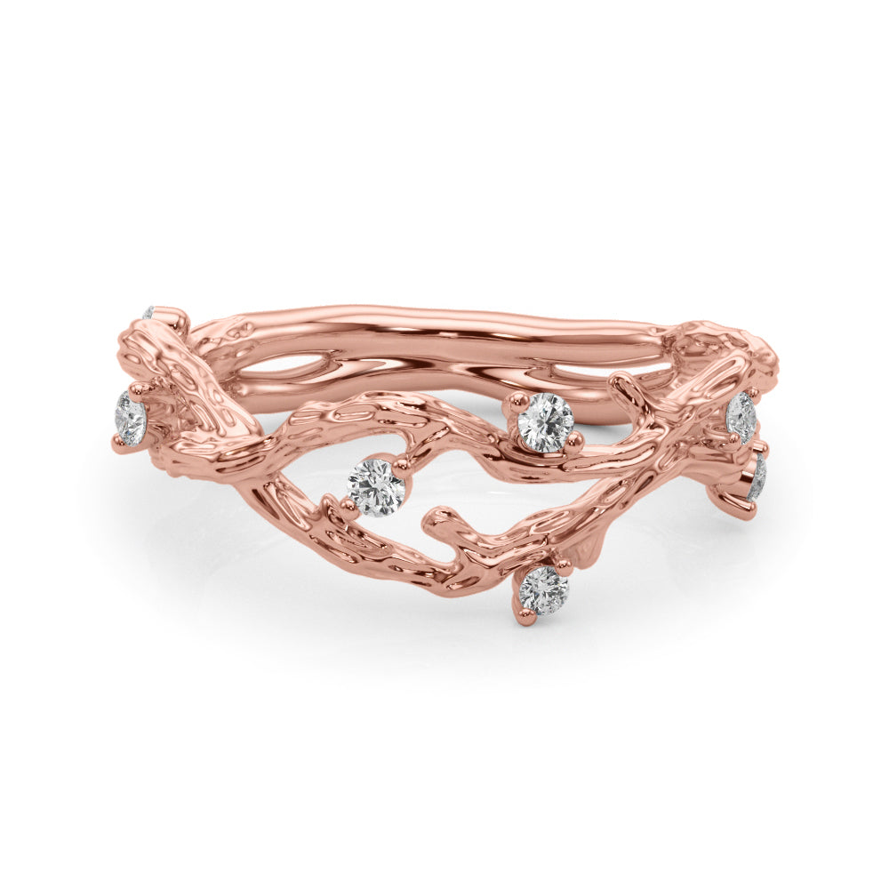 Accented Textured Vine Half Eternity Ring in Gold & Platinum