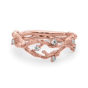 Accented Textured Vine Half Eternity Ring in Gold & Platinum