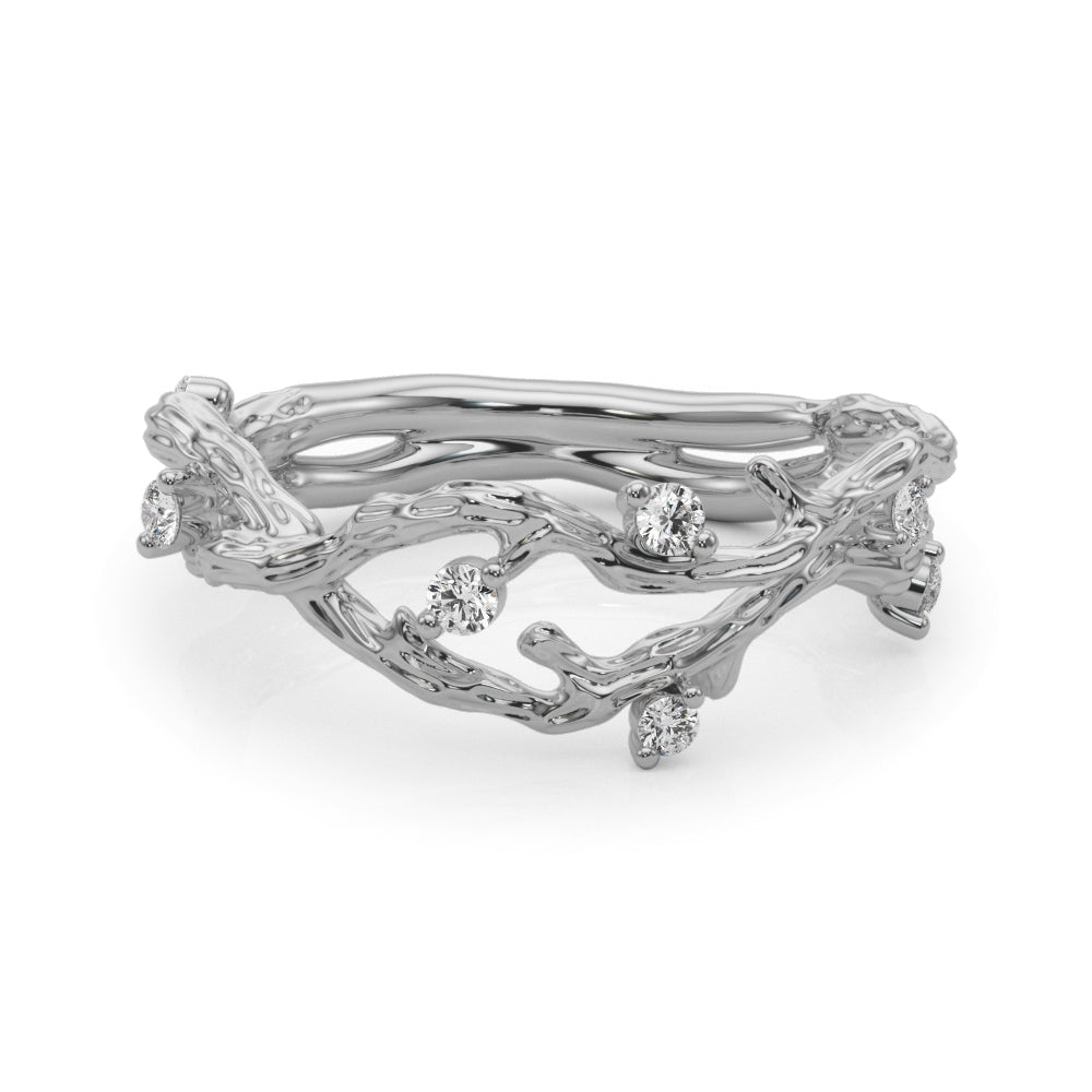Accented Textured Vine Half Eternity Ring in Gold & Platinum