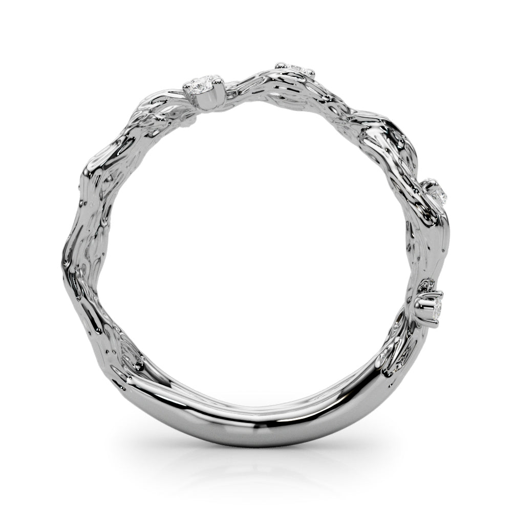 Accented Textured Vine Half Eternity Ring in Gold & Platinum